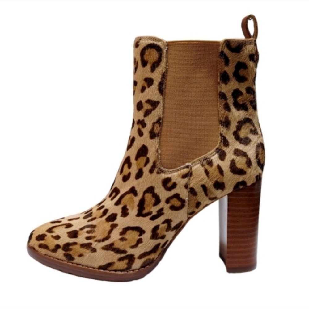Lauren Ralph Lauren Mylah Leopard Stacked Heel Ankle Boots Women's Size 8 NWOB
